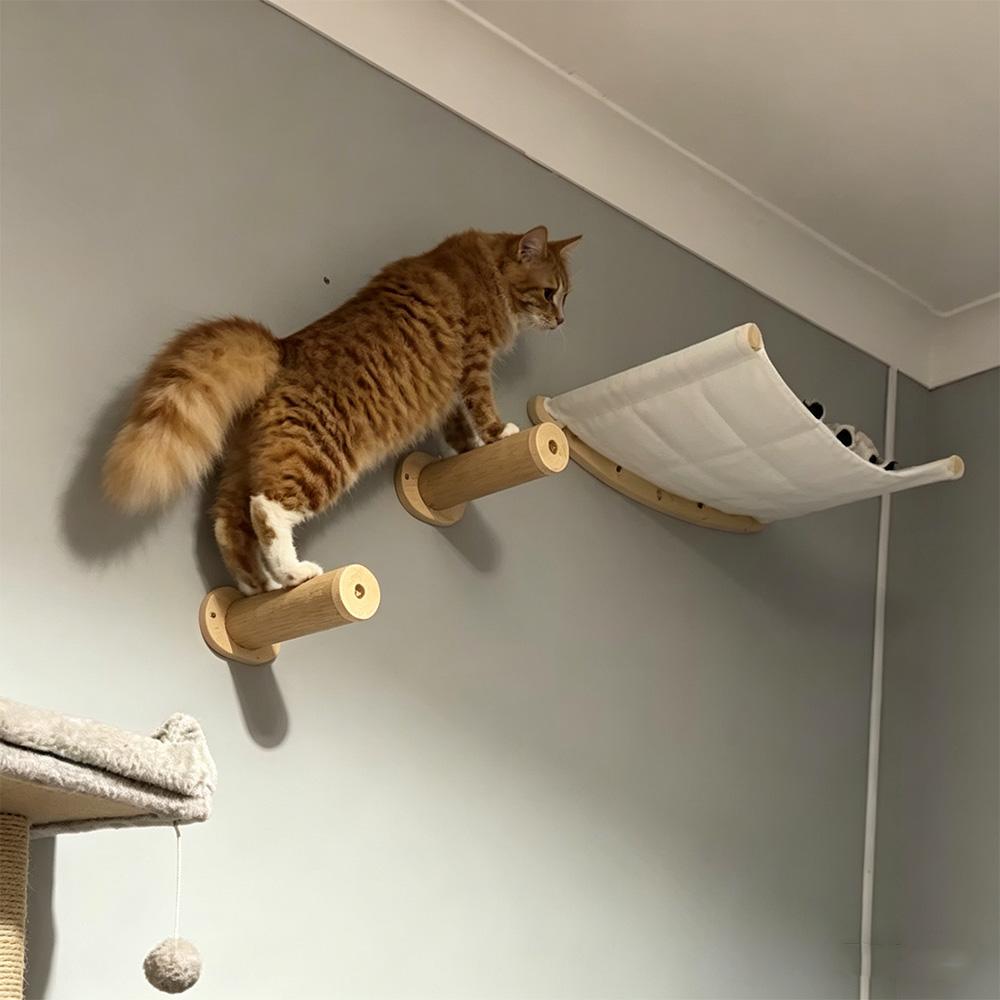 Cat Climbing Shelves Tree Cat Hammock Wall Mounted Tower Hand Woven Cat Wall Hanging House Macrame Detachable Steps & Platform