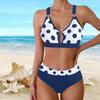 Plus Size Women Fashion Sexy Round Neck Blue Spots Bikini Set Slim Fit Beach Swimsuits Two Piece Set