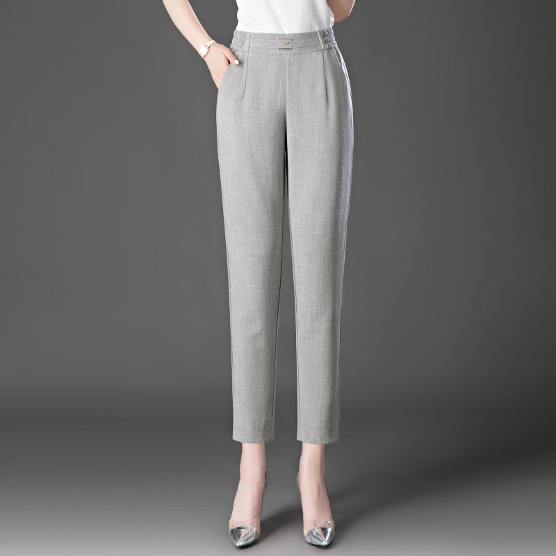 

Летние брюки гаремы из хлопка и льна с высокой посадкой для женщин - Большой размер, Стройнящие, Свободного кроя, Длиной до щиколотки XL, Waist 73cm серый