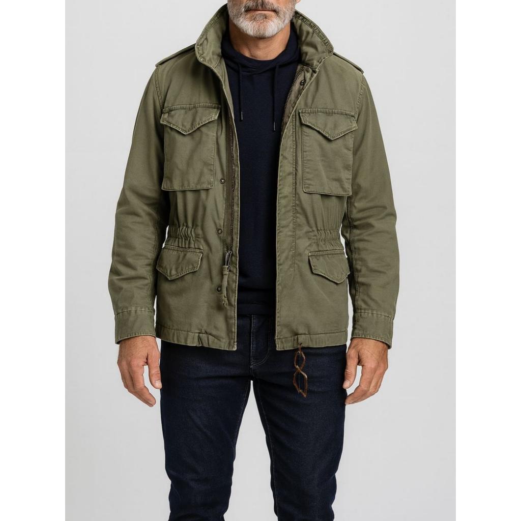 Spring Men's M65 Cargo Jacket: Casual Vintage Multi-Pocket Long-Sleeve Cardigan Coat for Everyday Wear