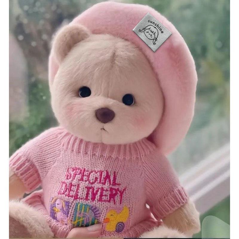 Medium Bear Outfit - Blue Pink Striped Carrot Overalls Set