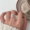 Real 925 Silver Hollow Heart Opening Adjustable Rings for Women Cute Fine Jewelry Minimalist Asymmetric Accessories
