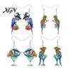 Fun Halloween Costume Jewelry 1 Pair Cute Acrylic Parrot Earrings, Tropical Animal Dangle Double Sided Full Color Earrings for Women, Summer