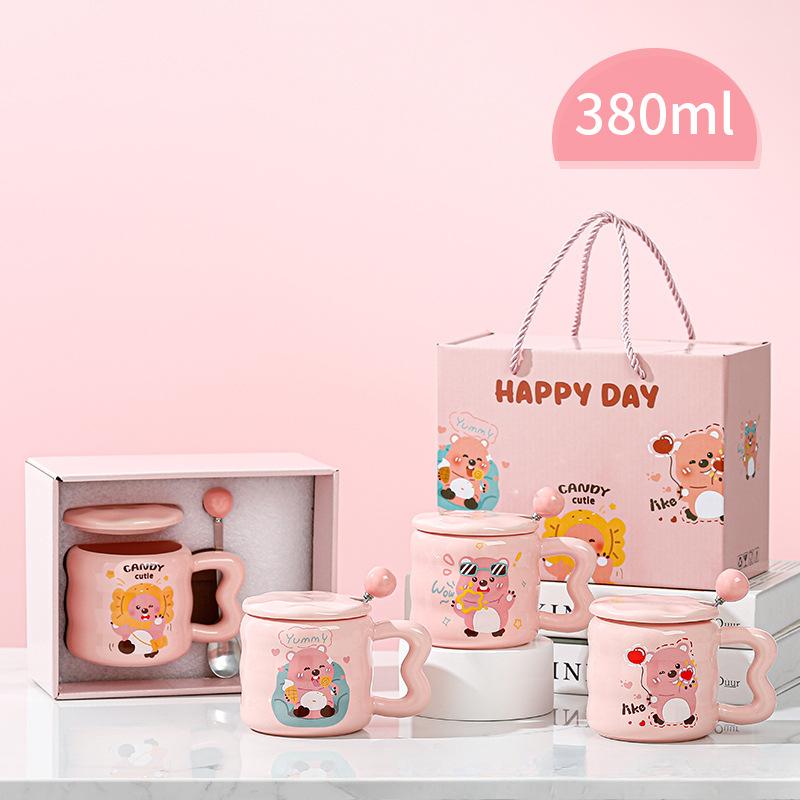 

Интернет-знаменитость Бобер чашка для воды Милая девушка сердце чашка мультфильм керамическая чашка с крышкой ложка высокая ценность кружка кофейная чашка 301-400ml