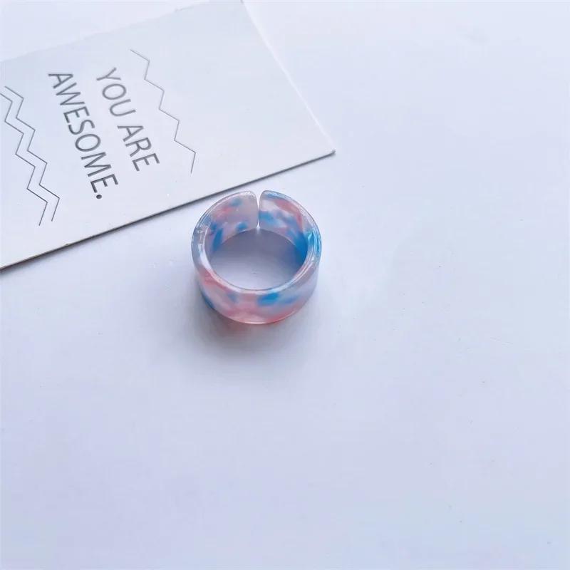 Colorful Open Marbling Ring Aesthetic Acetate Colorful Acrylic Thick Round Rings for Women Girls Jewelry Accessories Gifts