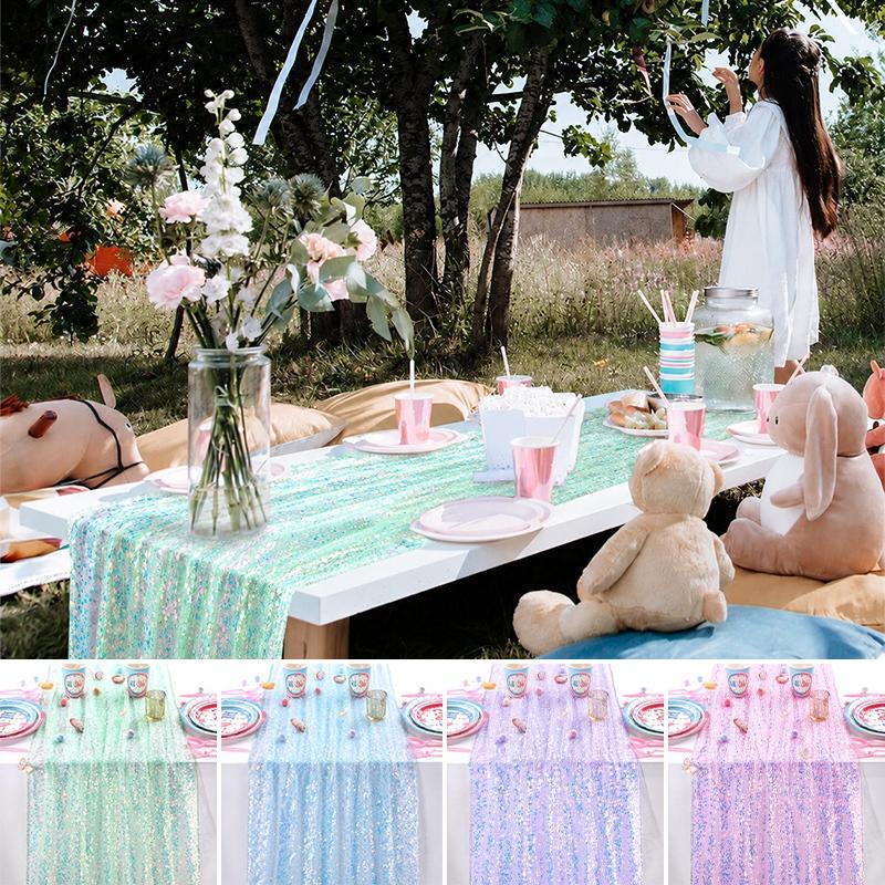 Laser Shinny Tablecloth Balloon Kpop Decoration Wedding Birthday Party Background Decoration Table Runner Tablecloth