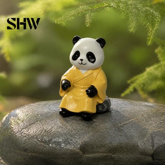 Durable Indoor Outdoor Resin Decor Panda Playing Go Chess Figurine, Zen Robe Tabletop Relaxing Atmosphere Decoration Ornament, Cute Statue for