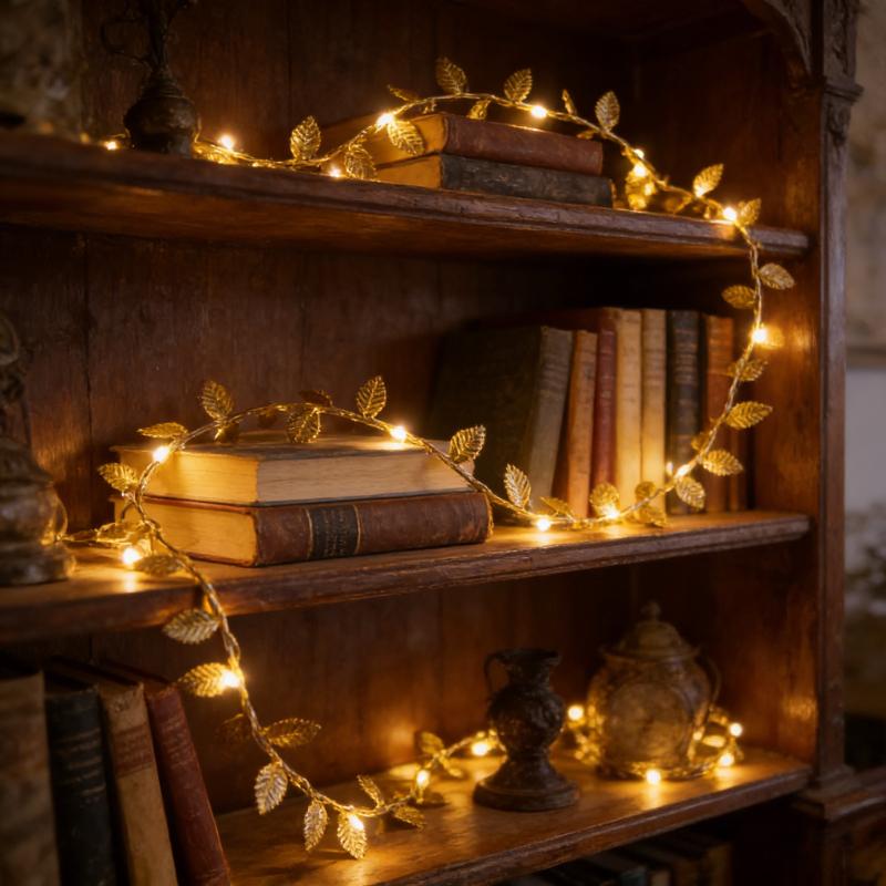 20LED Golden Tiny Leaves Copper Wire String Lights Battery Powered Fairy Lights for Home Wedding Party Christmas DIY Decoration