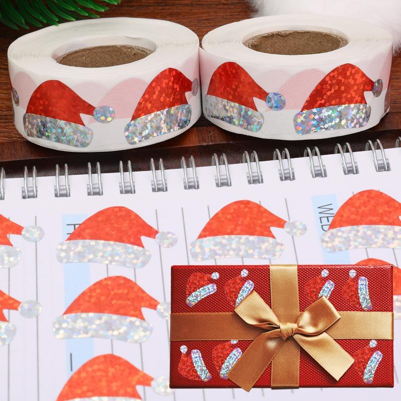 1/5Rolls Merry Christmas Stickers Red Santa Hat Decal Christmas Theme Seal Labels Stickers Package Envelope Decorative Supplies