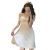 Sweet princess style sexy low-cut bow suspender skirt summer waist thin swinging A-shaped dress