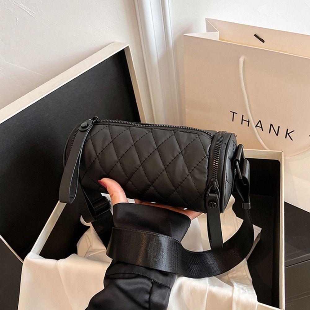 

Oxford Pillow Bag Round Bucket Bag Sweet Lingge Cylinder Bag Male