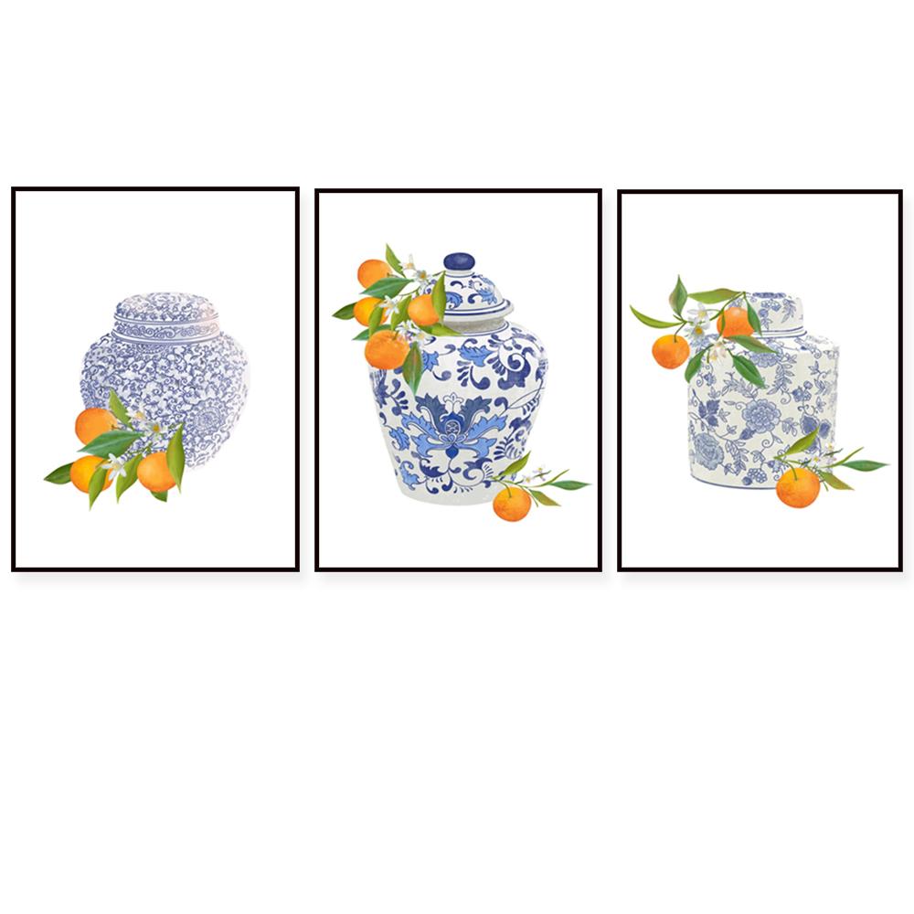 Ginger Jar Art Orange Wall Art Poster, Blue Chinoiserie Vase, Academic Wall Art, Traditional Asian Vase Print, Ginger Jar Print