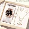 Female Clock Butterfly Dial Watches for Women 5pcs Set Women Quartz Watch Luxury Brand Design Simple Ladies Wristwatch Earrings