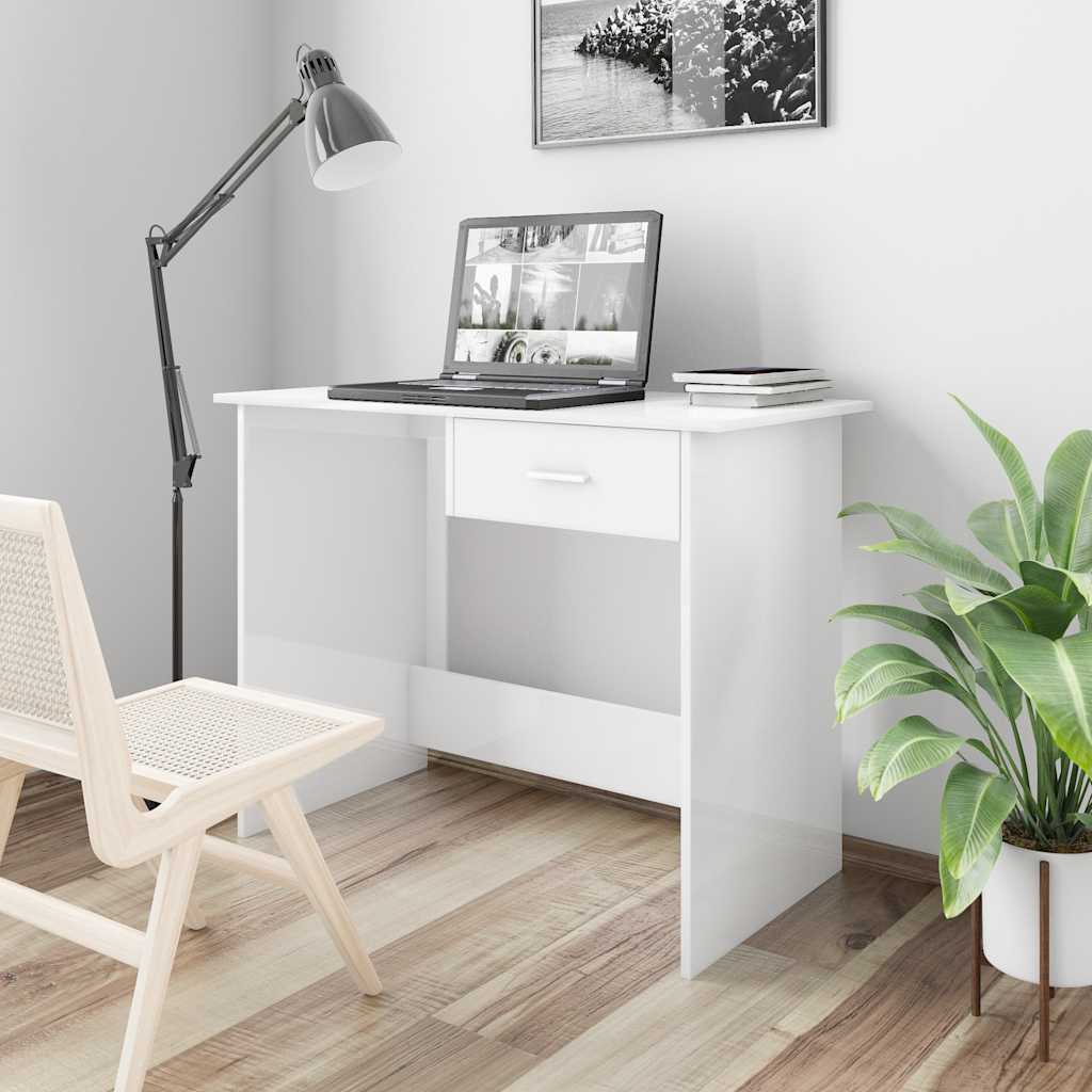 Glossy White Desk 100*50*76 Cm Particleboard