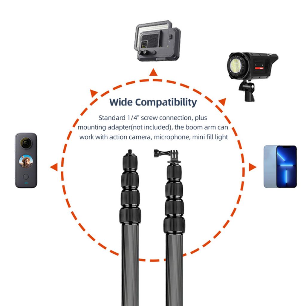 Handheld Microphone Boom Arm 6 Section Extendable Mic Arm Carbon Fiber Boom Pole for Microphones 1 4 Inch Screw &