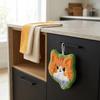 1PCS Cartoon Coral Velvet Hand Towel For Kitchen Kawaii Cat Hand Wipe Cleaning Cloth Bathroom Hanging Towel Absorbent Clean Rag