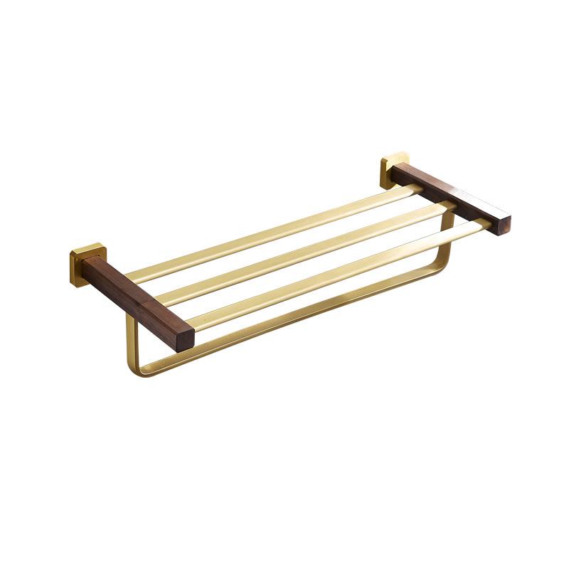 Stojak na ręczniki z litego drewna Szczotkowane złoto Łazienkowy wieszak na ręczniki Wiszący regał Lekki luksus Łazienka Orzech Stojak na ręczniki kąpielowe Półki