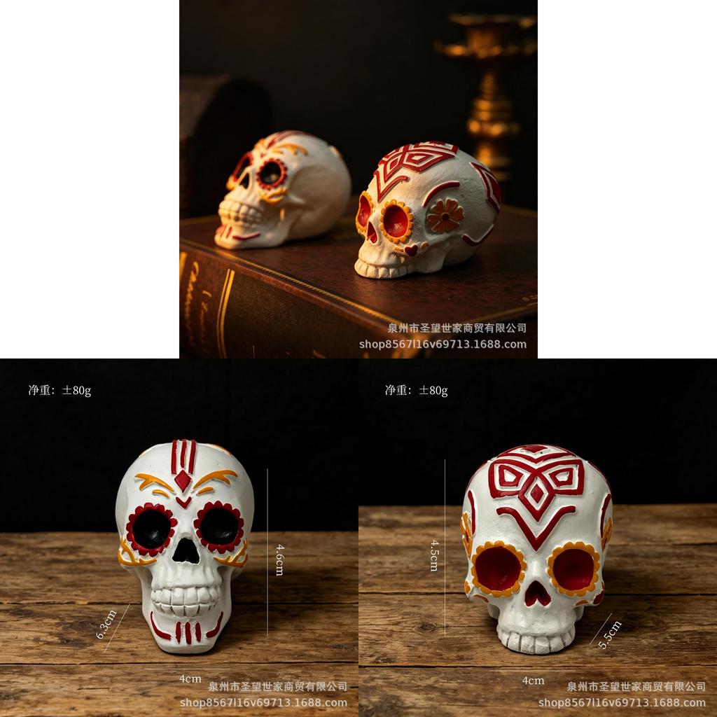 Halloween Skull Decor Figurine With Colorful Paint For Party Scene Enhancement