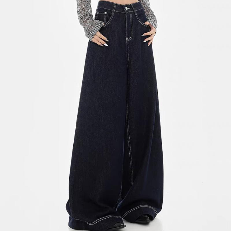 GMXIA Weitbeinige Jeans Damen Locker Hochtailliert Fallend Hundert Schleppende Hosen Taschen High Street Trend Gerade Hosen