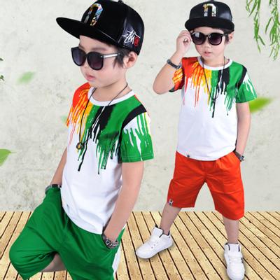2 Stücke Hiphop Stil Kid Jungen Kurzarm T-Shirt Top Elastische Taille Hosen Outfit