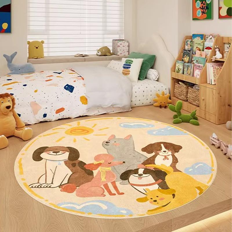 Round Rug Living Room Carpet Bedroom Floor Mat Cute Cartoon Design Dog Animal Pattern Home Decor Rugs Alfombra De Sala De Estar