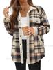 Women's Plaid Fleece-Lined Jacket with Notched Collar, Warm Winter Coat with Button Closure and Front Pocket