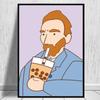 Funny Mona Lisa Bubble Tea Famous Portrait Cartoon Painting Art Print Poster Wall Living Room Home Decor