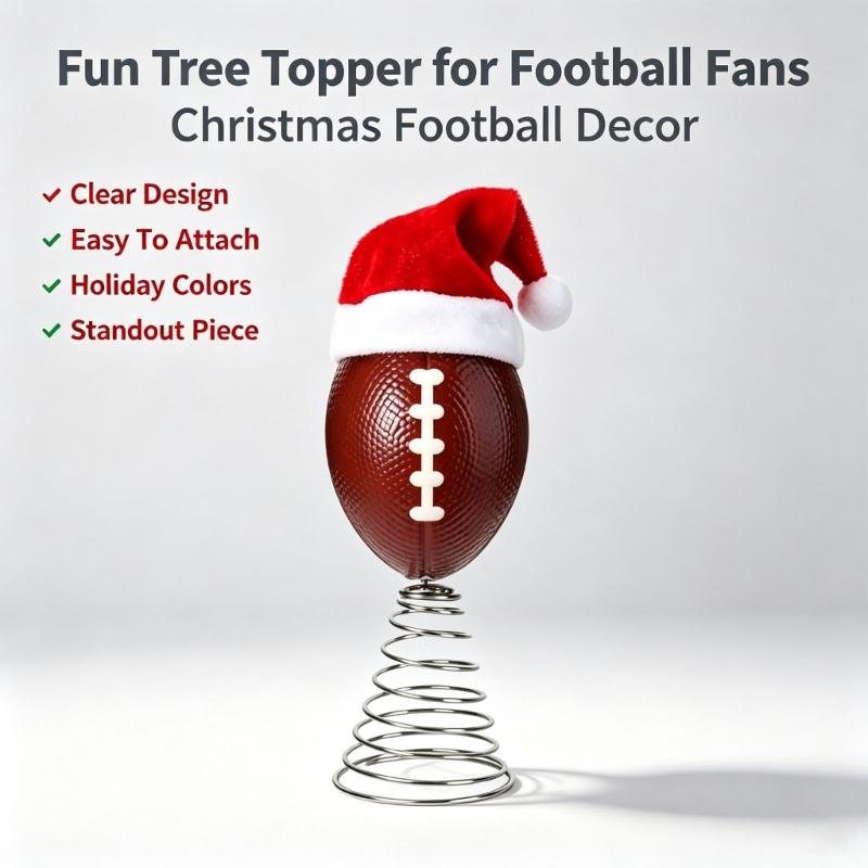Holiday Football Tree Ornament with Spring Coil Form, Christmas Top Piece for Sports Party Spaces, Seasonal Shelf Styling, Branch Display