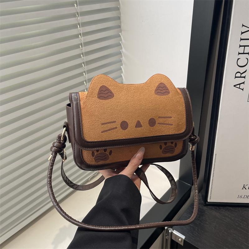 

Autumn and winter exquisite cute cat messenger bag girls birthday gift new versatile cartoon bag коричневый