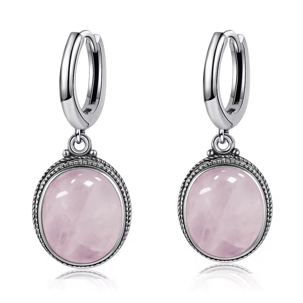 Vintage 925 Silver Natural Labradorite Earrings with Blue Light 10*12mm Big Stone Hoop Earrings Fine Jewelry for Women