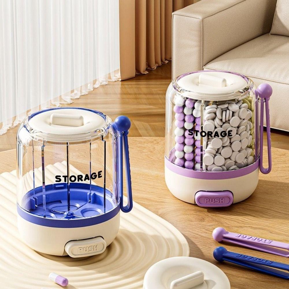 Large Capacity 4 Grids Pill Organizer Press Type Daily Pill Dispenser Office