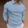 Fall Men Shirt Zipper Turn-down Collar Long Sleeves Pure Color Striped Slim Fit Pullover Formal Business Style Daily Top