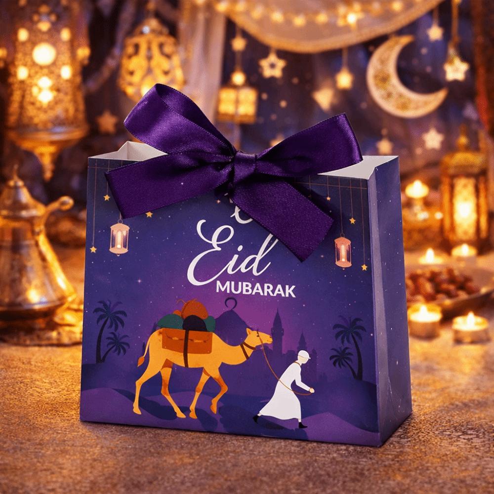 10Pcs Multicolor Eid and Ramadan Gift Boxes Star/Moon Satin Ribbon Bow Ramadan Gift Box DIY Simple Gift Packaging Bags
