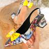 Fashion Elegant String Bead Bow Brand High Heels Women Fashion Sexy Pointy Toe Back Strap Buckle Mules Shoes Luxury Banquet Dress Shoes