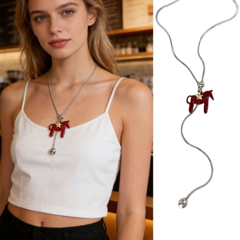Vintage Zodiacal Horse Layering Necklace Stainless Steel Copper Neckchain For Women Fashion Jewelry Accessory Gift