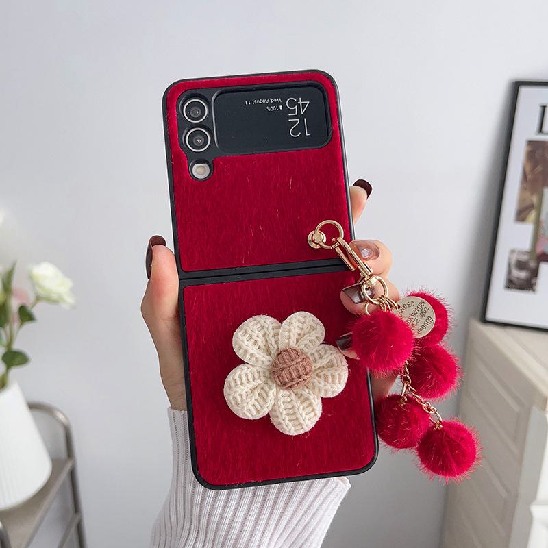 Samsung Galaxy Z Flip 3/4 Mink Plush Sunflower Pendant Folding Screen Protective Case