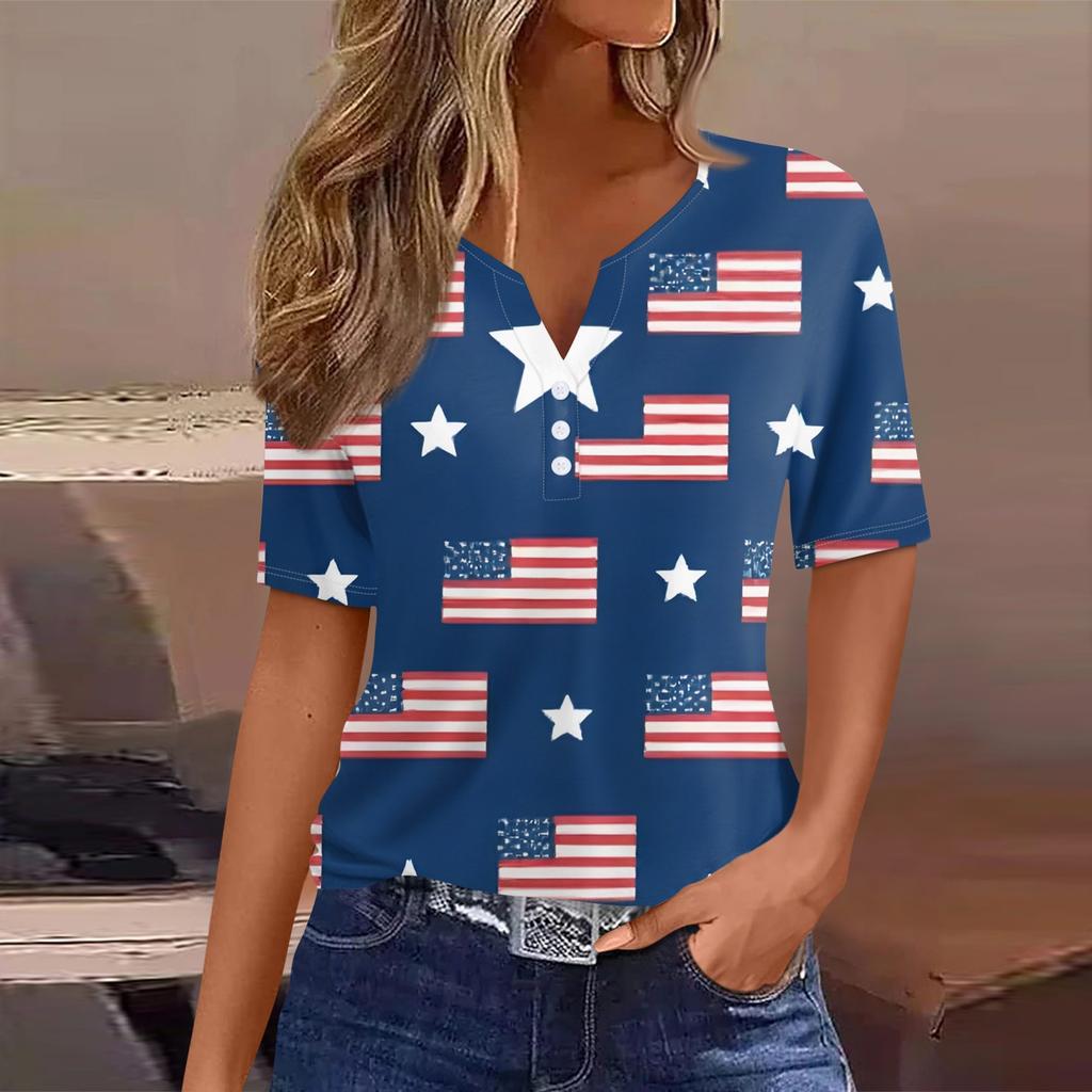 Women's T Shirt Tee Print Button Short Sleeve Daily Weekend Fashion Basic V- Neck Regular Top