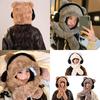 Bear with Headphone Hoodie Hat Scarf Set for Girls Winter Thickened Plush Earmuffs Warm Cap for Children Cute Outdoor Wear