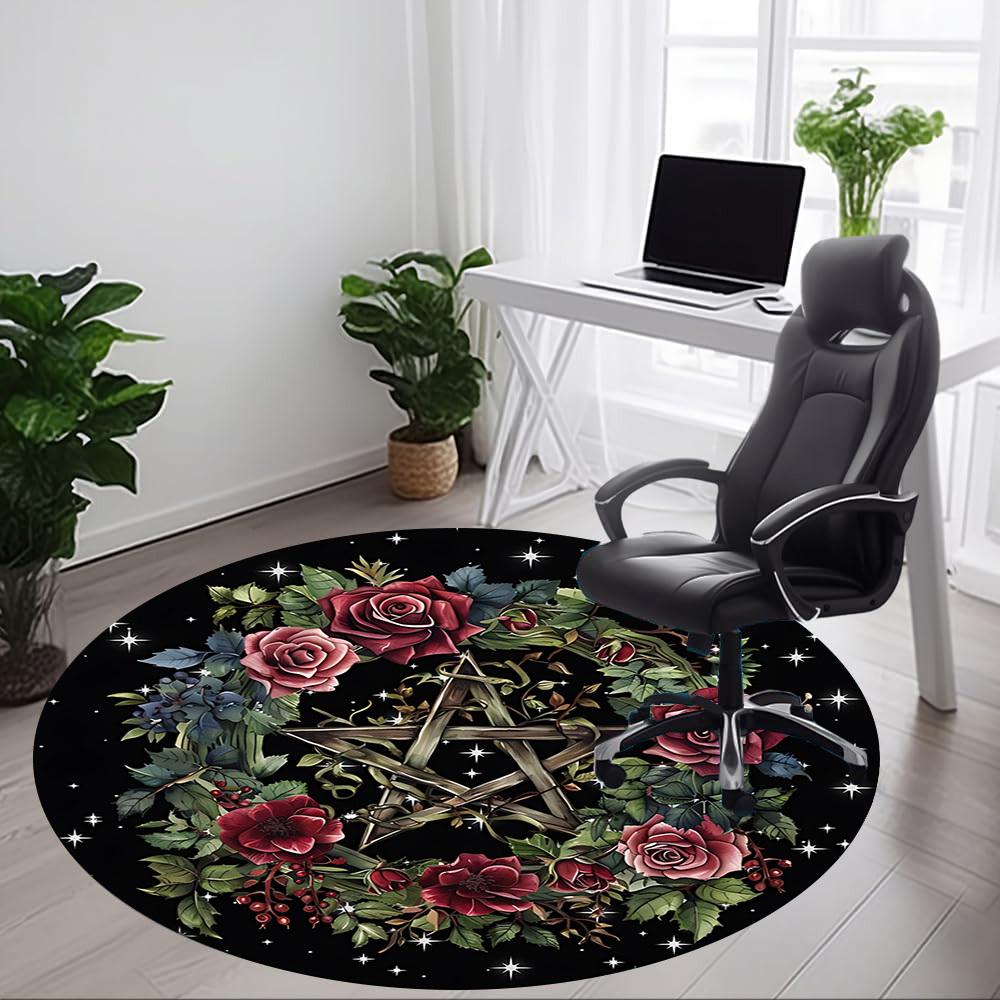 1 Stück Pentagrammkranz Stuhlteppich für Büro, Runder rutschfester langlebiger großer Büroteppich, Geeignet für Büro