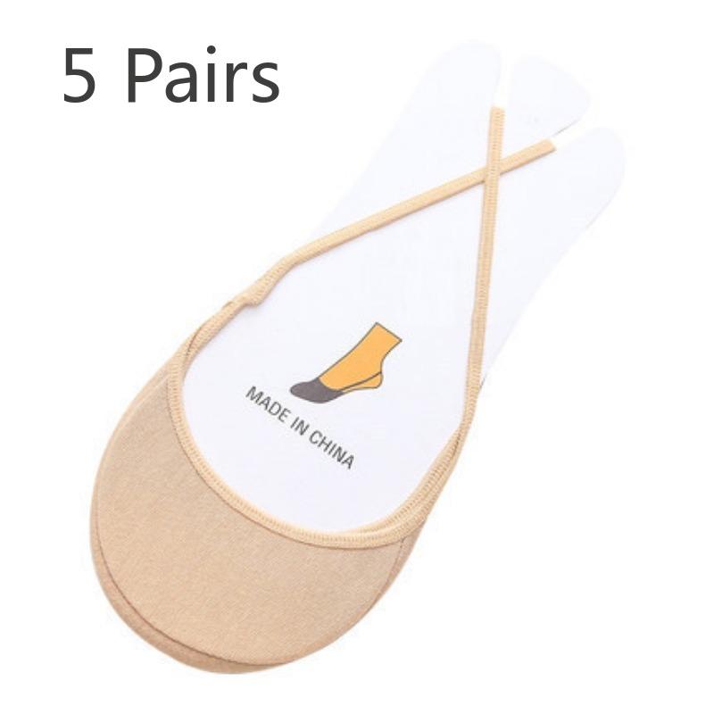 5 Pairs Suspenders Invisible Thin Ice Silk Socks Spring and Summer Women's Boat Socks