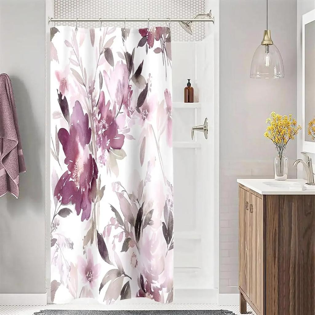 Perdea de duș florală, perdea de duș florală acuarelă pentru baie, costum perdea de duș modernă abstractă decorativă din material textil