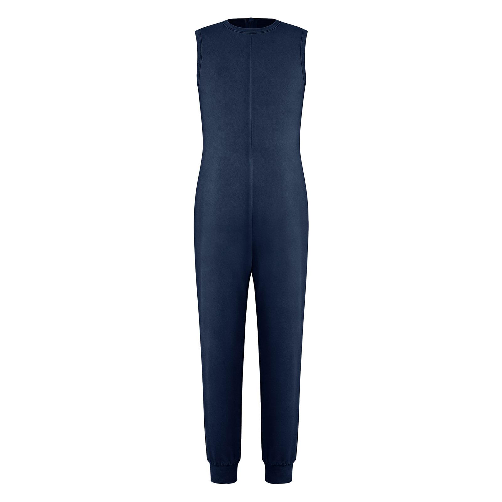 Unisex Adaptive Kleidung Einfarbiger Rundhalsausschnitt Ärmellos Ganzkörper-Jumpsuit Kostüm für besondere Bedürfnisse 7-8 Years navy blau