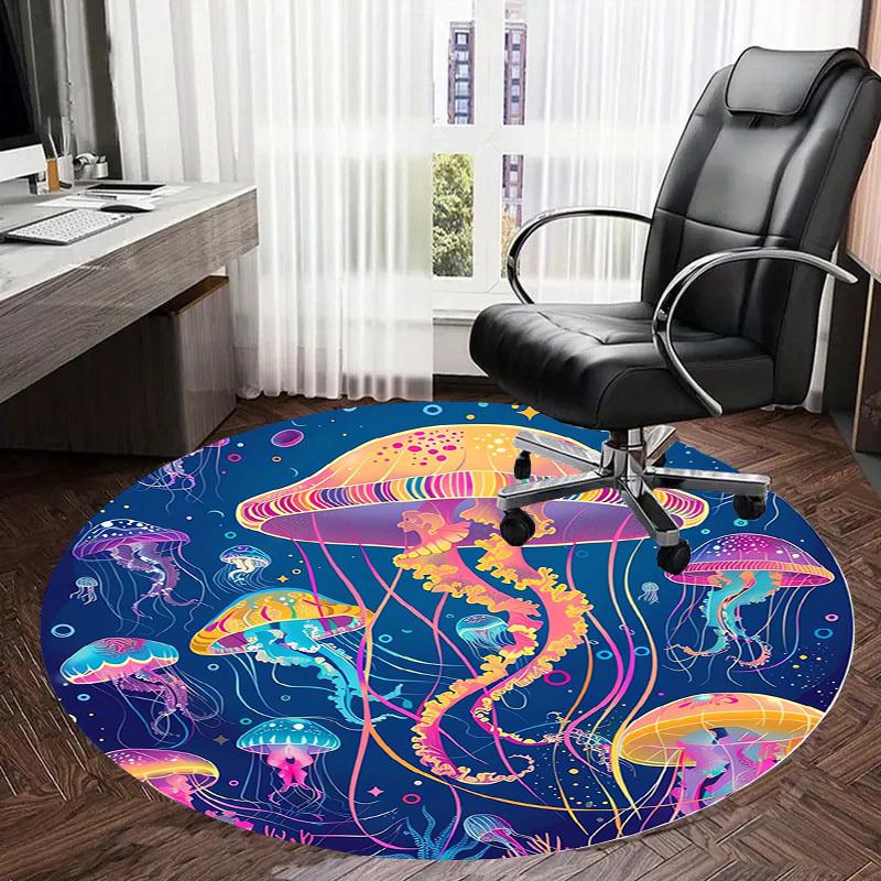 1pc Office Carpet Chair Mats Colorful Jellyfish Ocean Scene Perfect for Decorating Office Chairs, Living Rooms, Or Bedrooms
