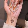Gentle and Sweet Temperament Double Stacked Bow Necklace Female Niche Pearl Collarbone Chain Neck Chain