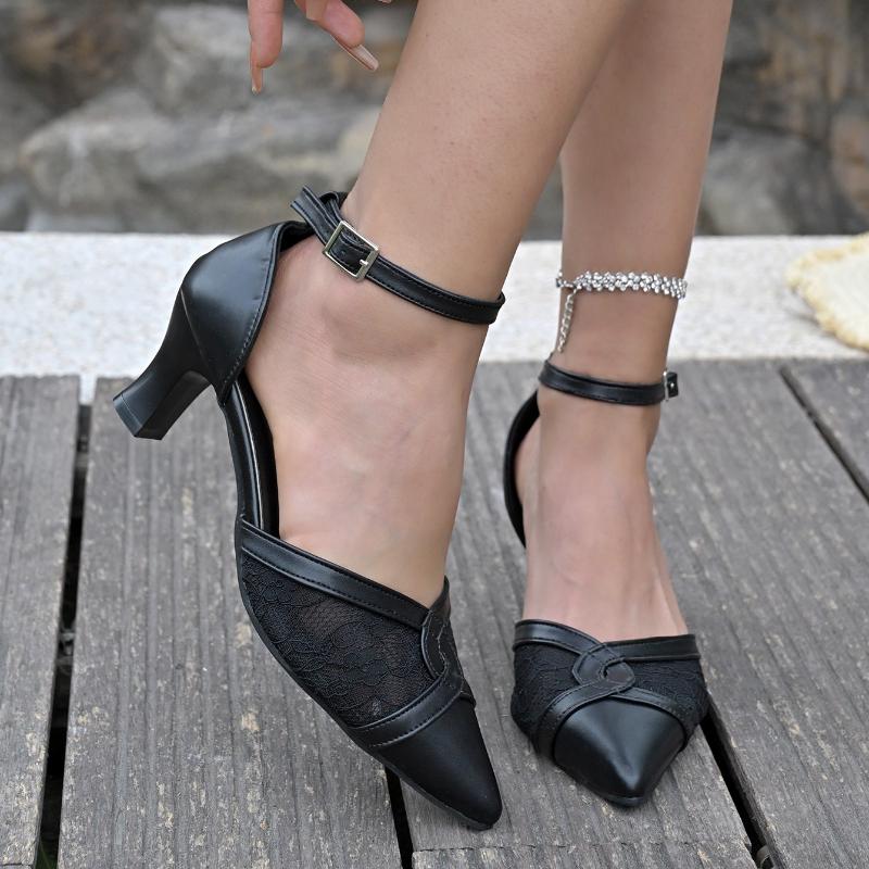 

Fashion 2025 Women Sandals Outdoor New Pointed Shallow Mouth Thick Heel High Heels Shoes Women Platform Anti-slip Elegant Hollow Sandals 36 чёрный