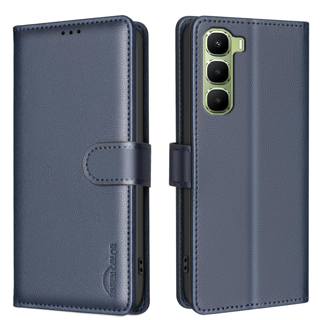 

For Infinix Hot 60 Pro 4G Leather Case BINFEN COLOR BF32 Wallet RFID Blocking Phone Cover Blue
