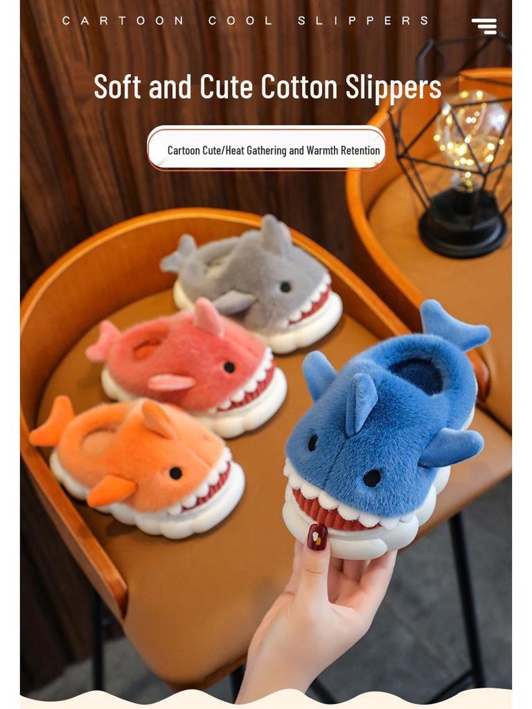 Children's Waterproof Shark Slippers – Non-Slip, Fur-Lined for Boys, Perfect for Autumn and Winter Indoors
