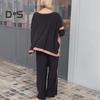 2 ks/sada Dámské Top Kalhoty Set Výstřih do V Mikina Tříčtvrteční rukávy Pružný pas Široká noha Tepláky Sportovní outfit Podzimní Ležérní Tepláková souprava