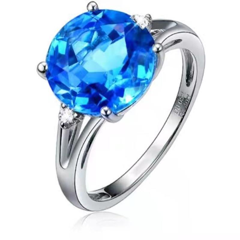 European & American Hot Style Deep Sea Blue Zirconia Open Ring for Women