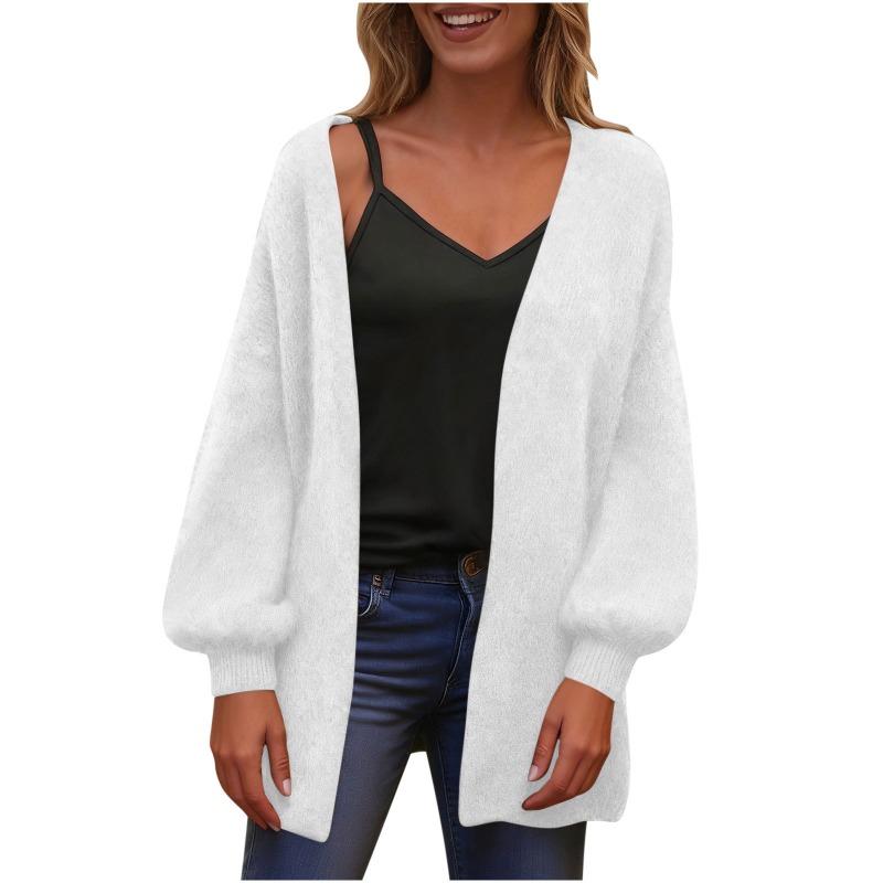 Autumn and Winter Loose and Lazy Style Soft and Sticky V-neck Sweater Jacket, New Solid Color Knitted Cardigan for Women